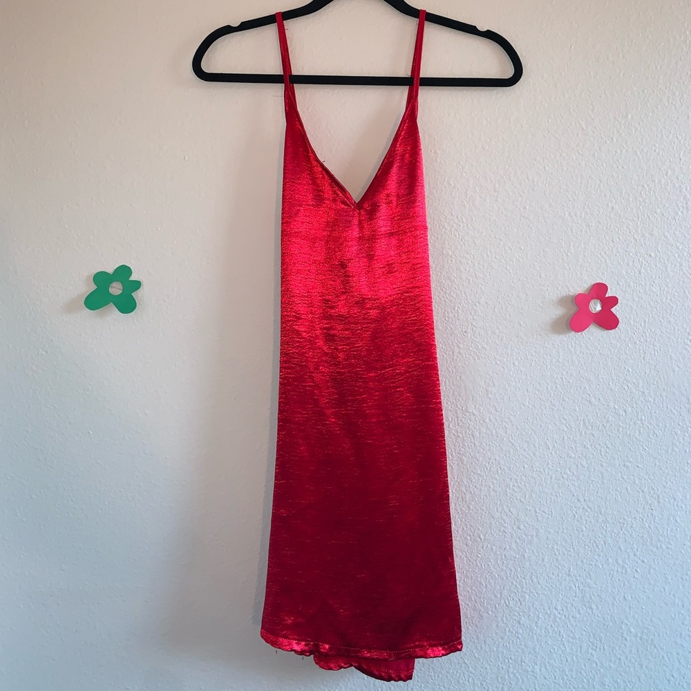 Red Cross-back Satin Dress